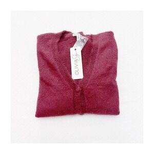 Olivia Sky Burgundy Sweater Button Down Knot Tie SZ S